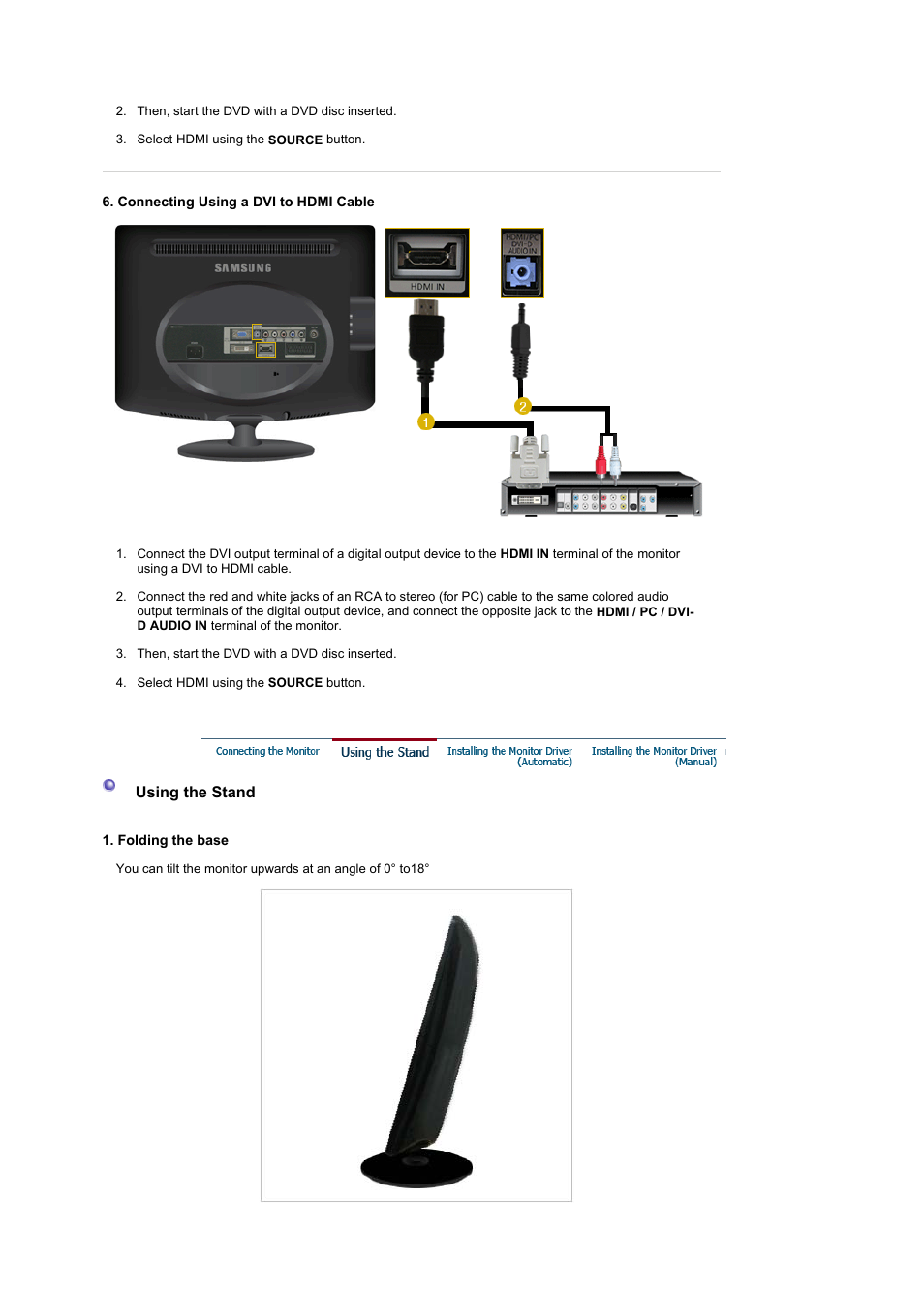 Using the stand | Samsung 2032MW User Manual | Page 23 / 67