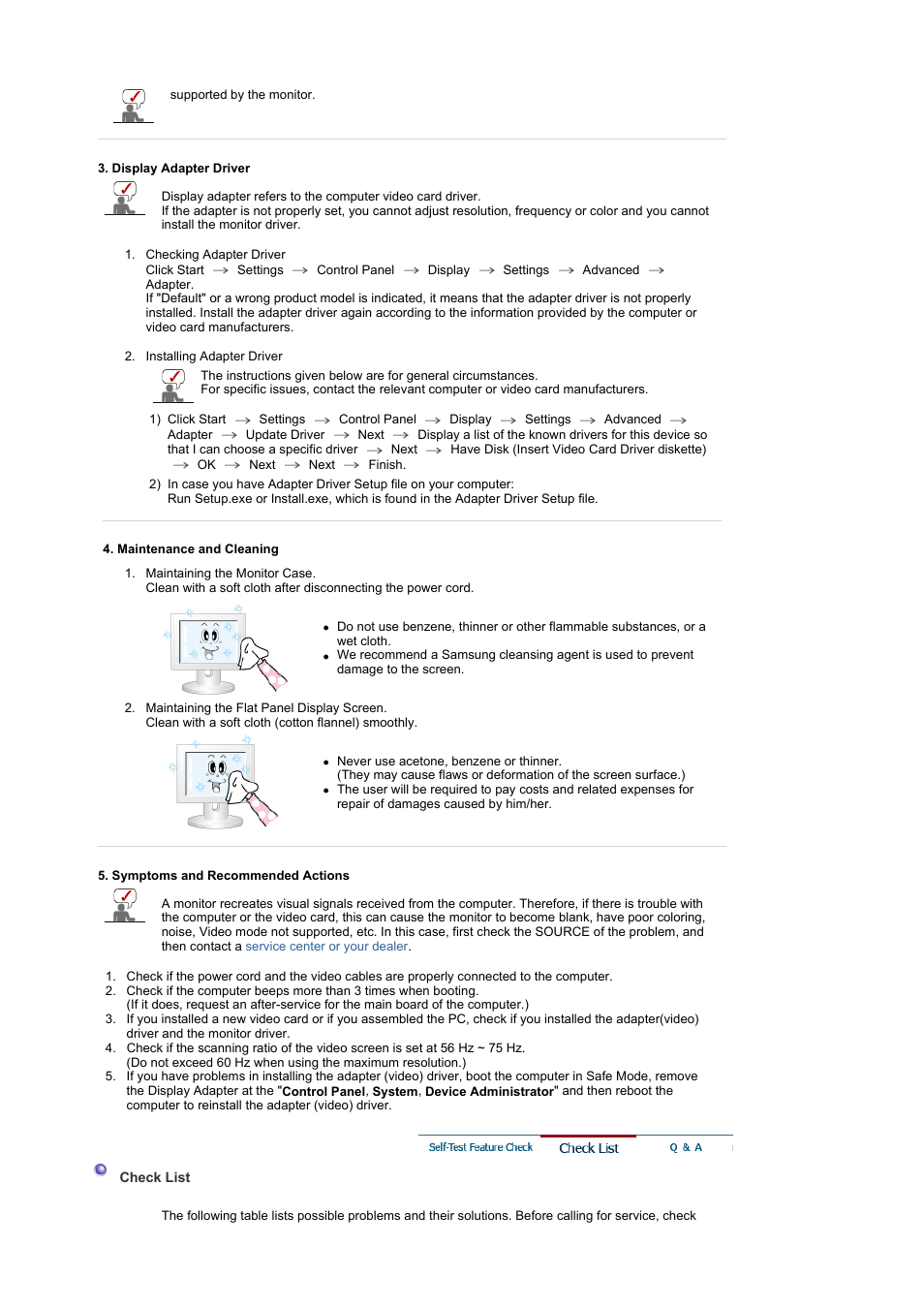 Check list | Samsung 2032MW User Manual | Page 40 / 67