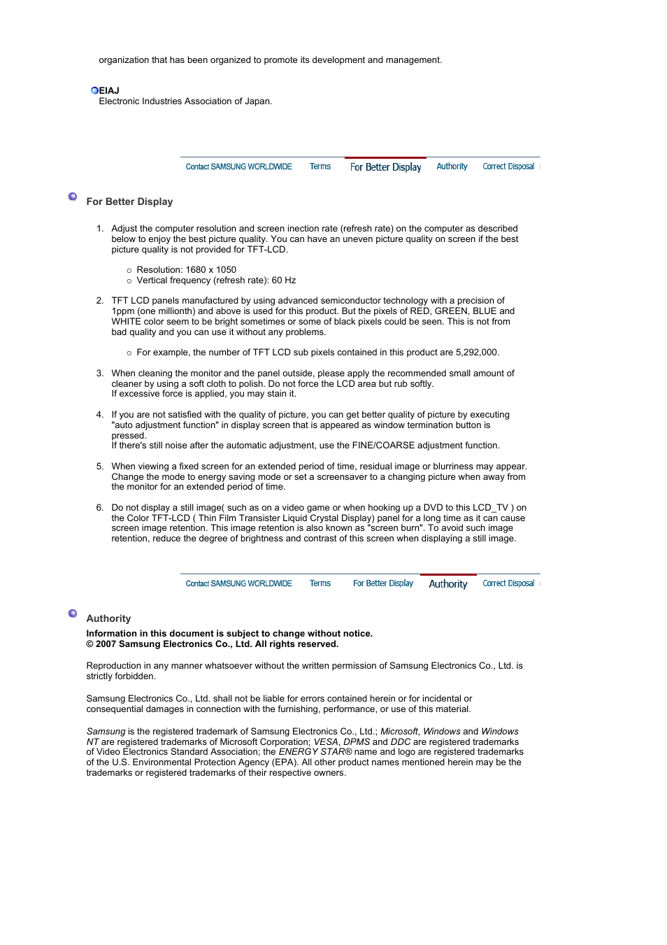 For better display, Authority | Samsung 2032MW User Manual | Page 59 / 67