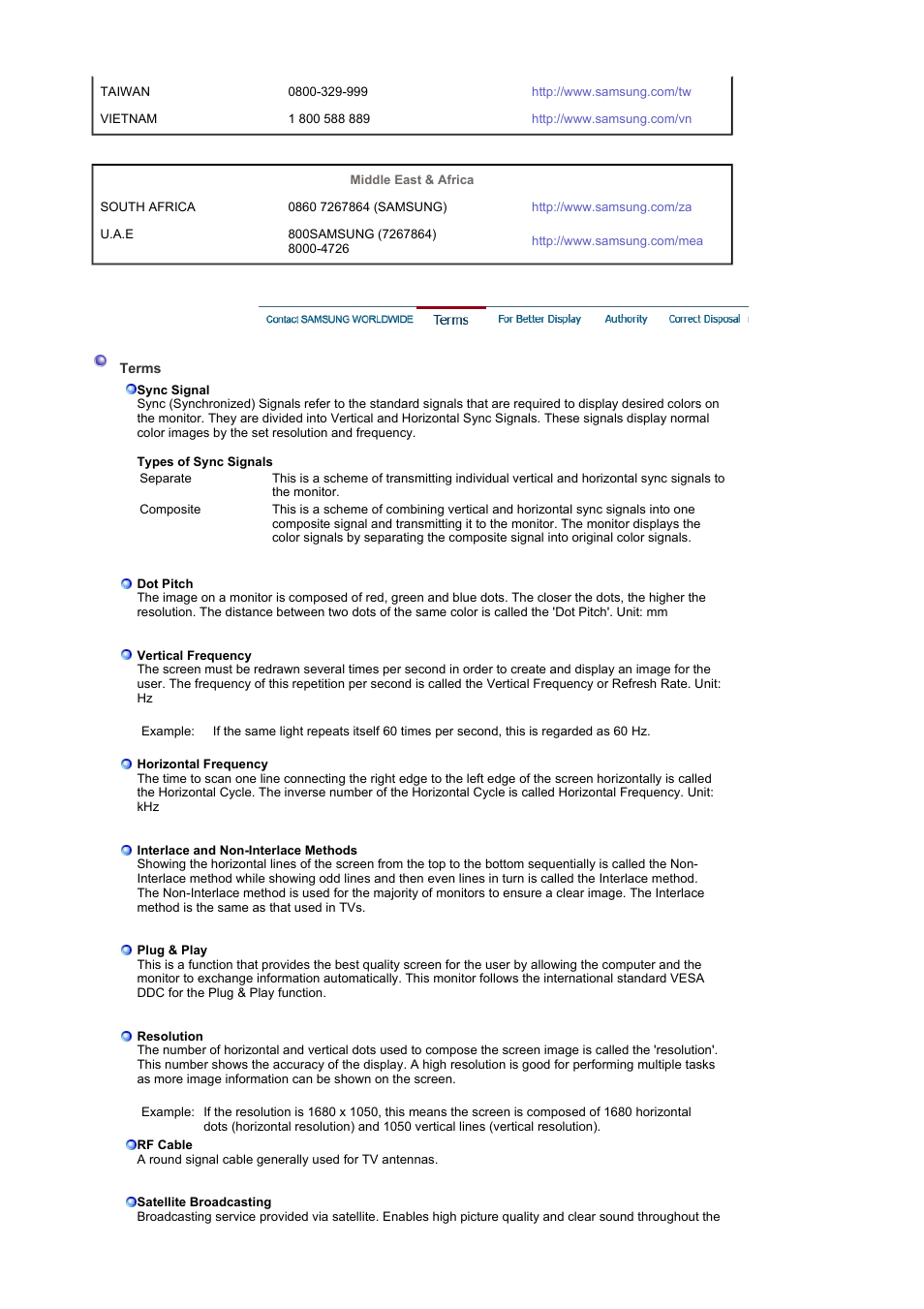 Terms | Samsung 2032MW User Manual | Page 62 / 67