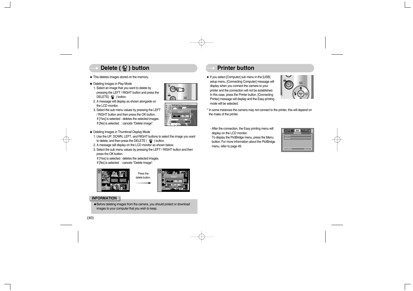 Delete ( ) button printer button | Samsung Digimax S700 User Manual | Page 41 / 78