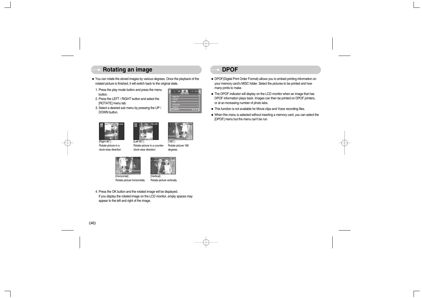 Rotating an image dpof | Samsung Digimax S700 User Manual | Page 47 / 78
