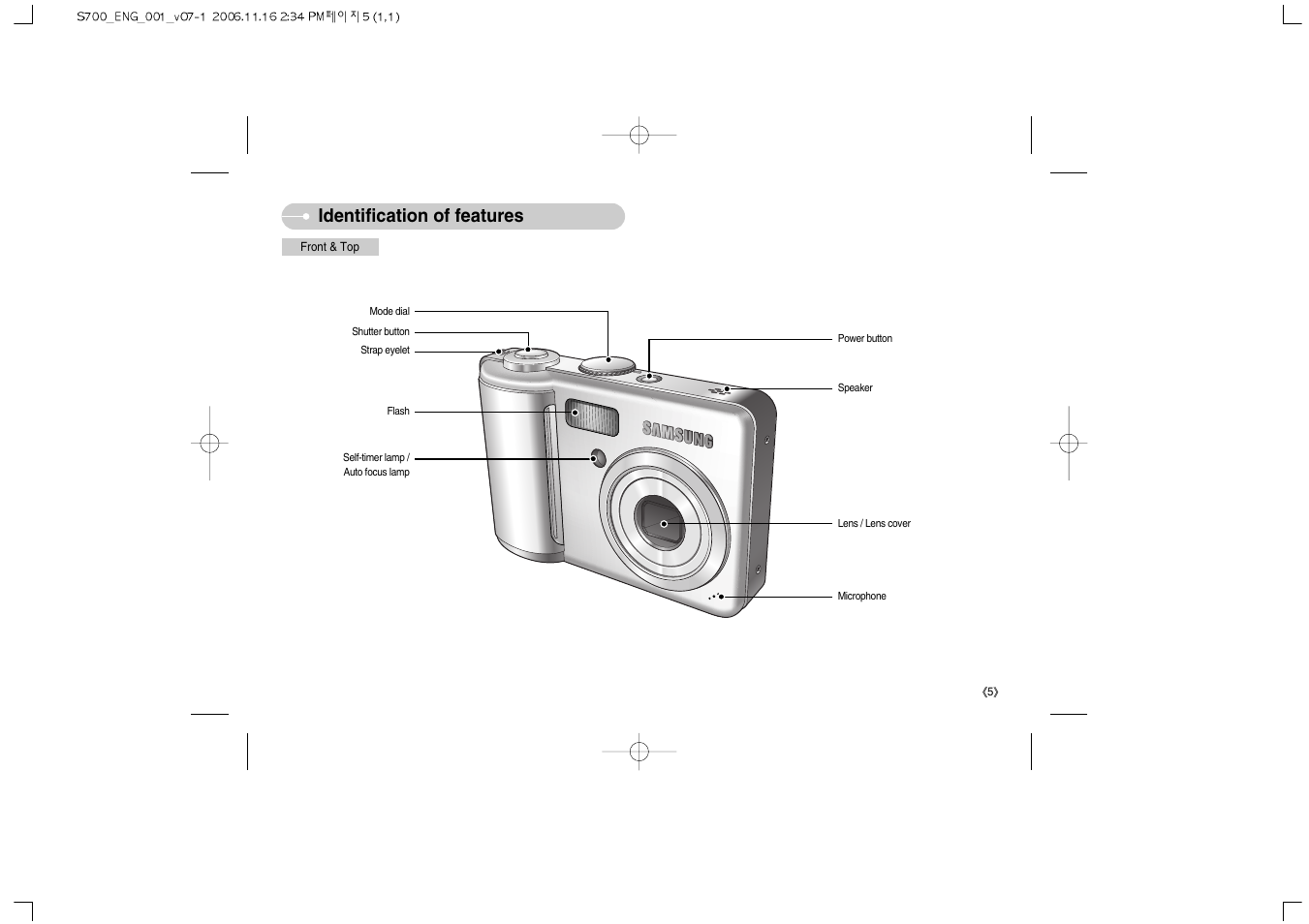 Identification of features | Samsung Digimax S700 User Manual | Page 6 / 78