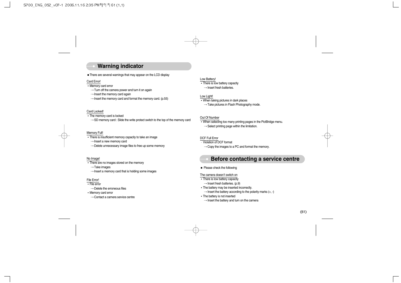 Samsung Digimax S700 User Manual | Page 62 / 78