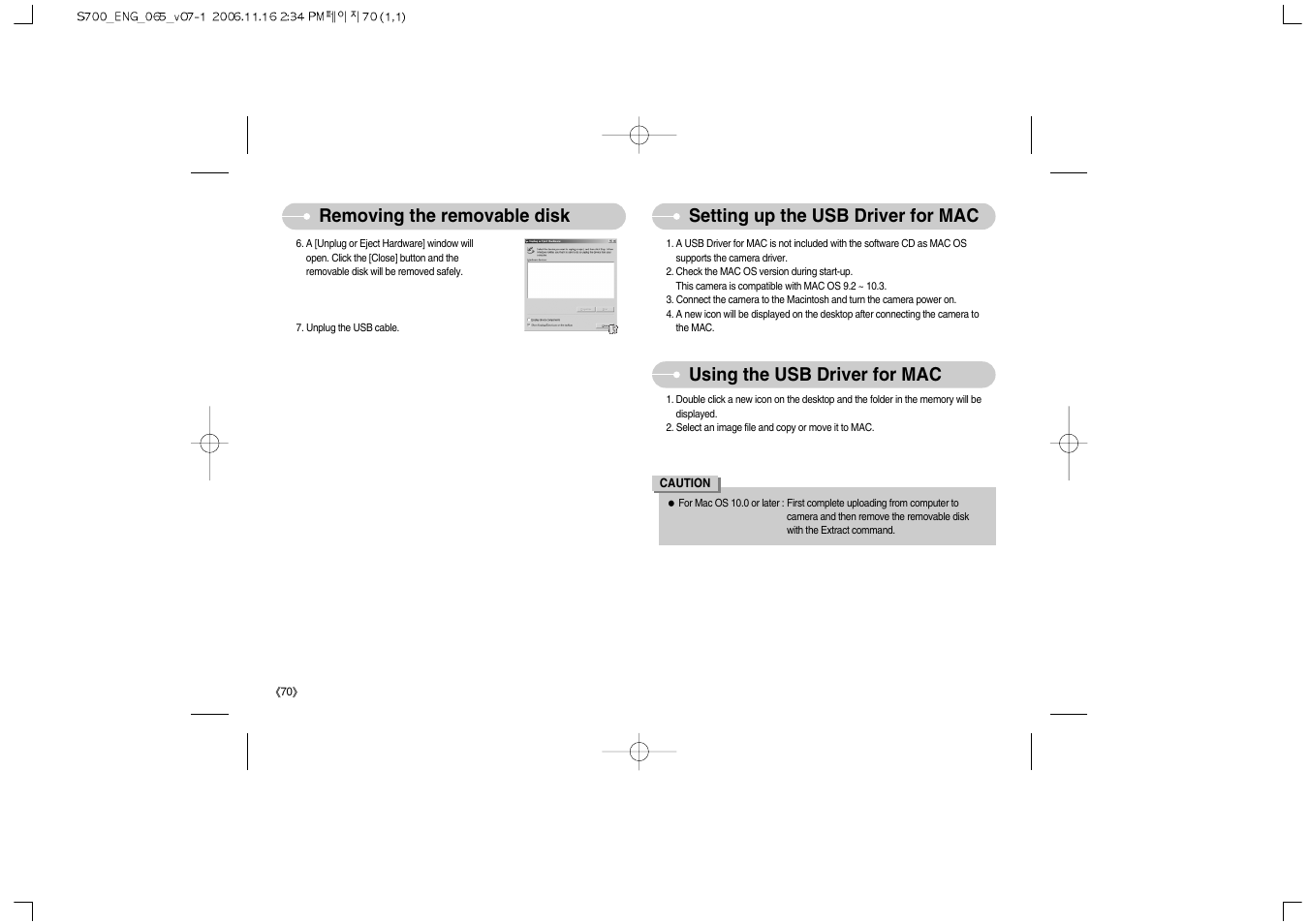 Using the usb driver for mac | Samsung Digimax S700 User Manual | Page 71 / 78