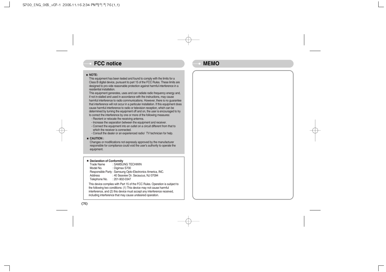 Samsung Digimax S700 User Manual | Page 77 / 78