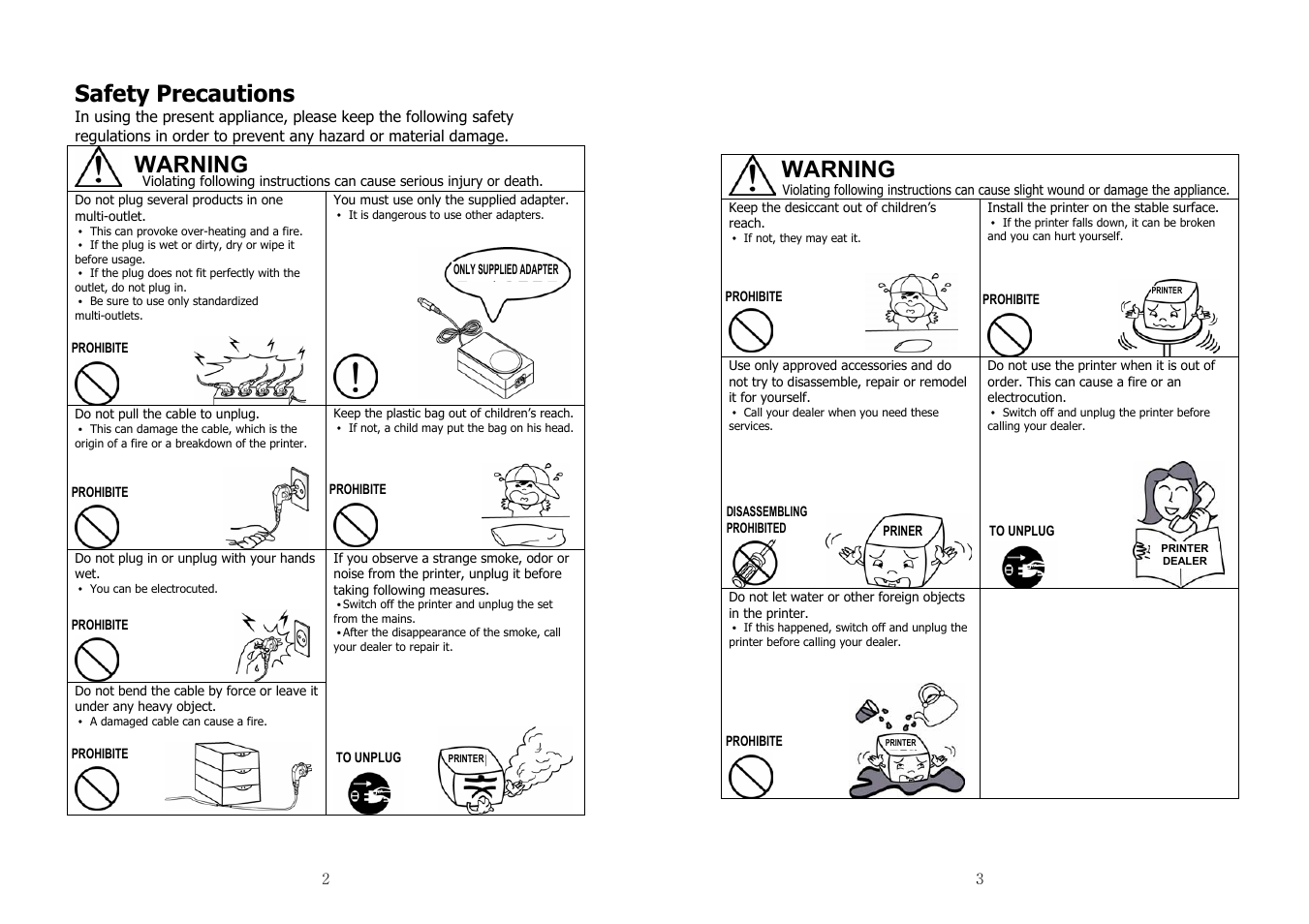 Safety precautions, Warning | Samsung JE68-00131B User Manual | Page 2 / 14