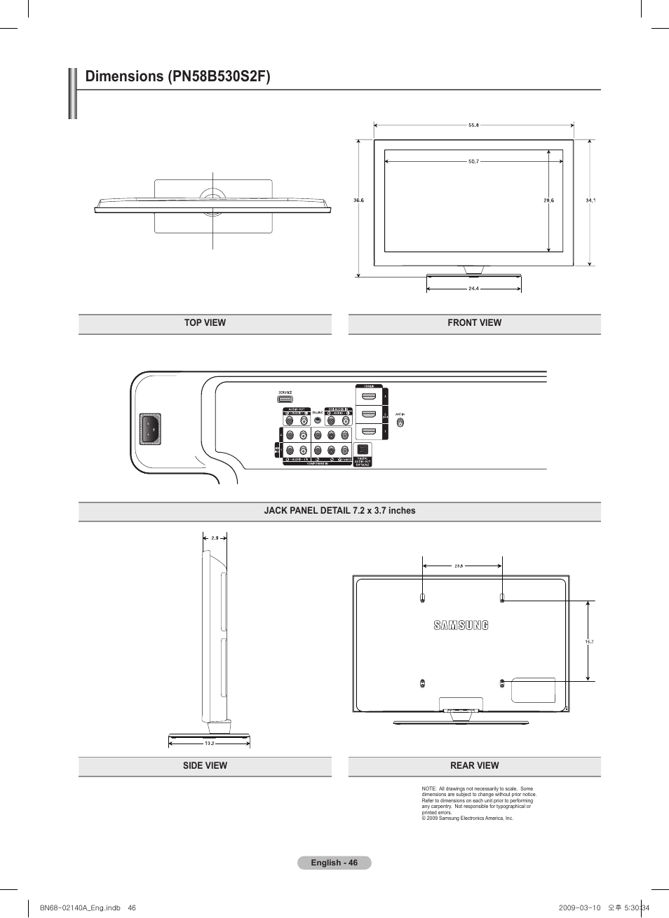 Dimensions (pn5b50sf) | Samsung BN68-02140A-00 User Manual | Page 46 / 92