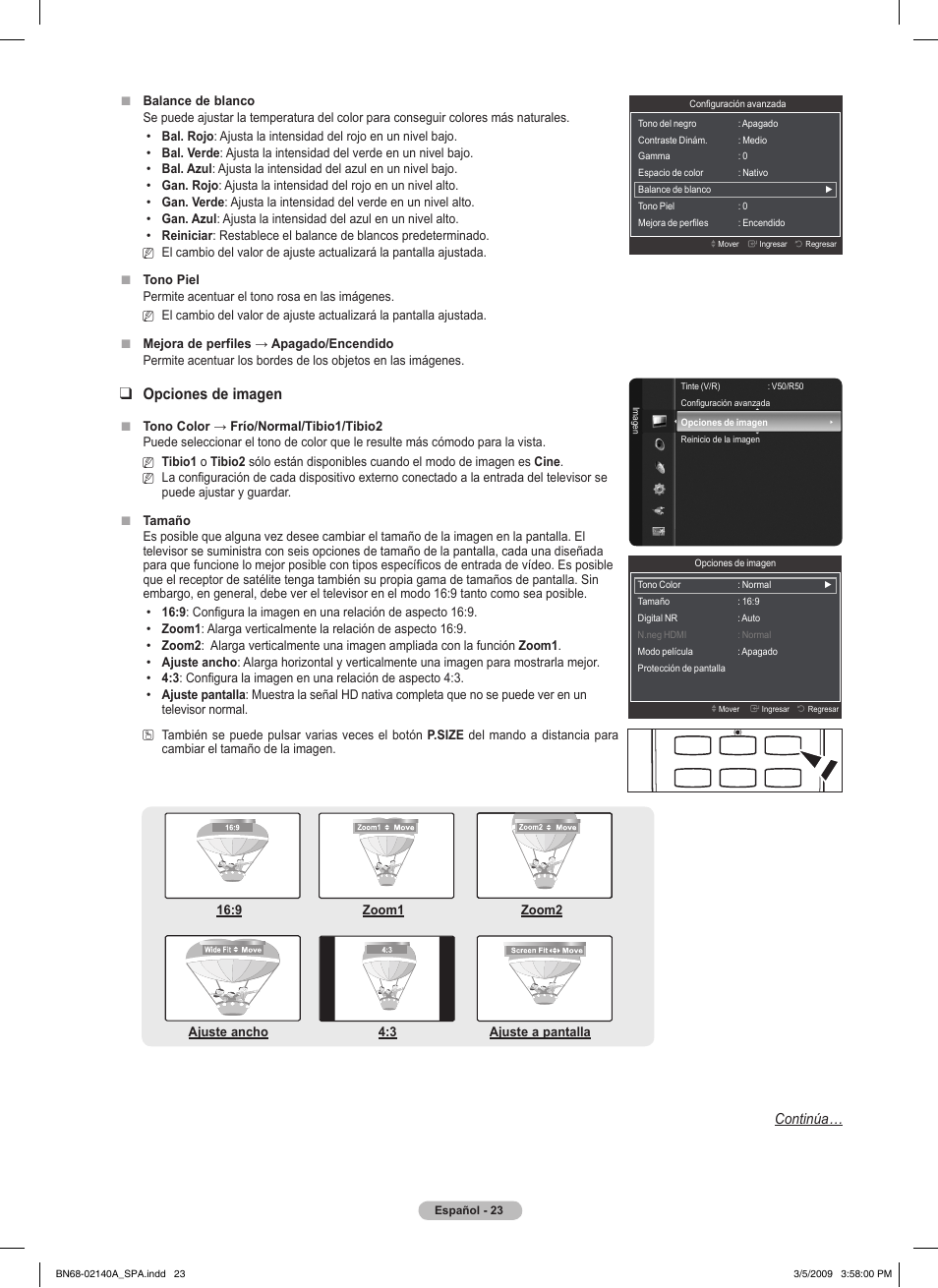 Opciones de imagen, Continúa | Samsung BN68-02140A-00 User Manual | Page 68 / 92