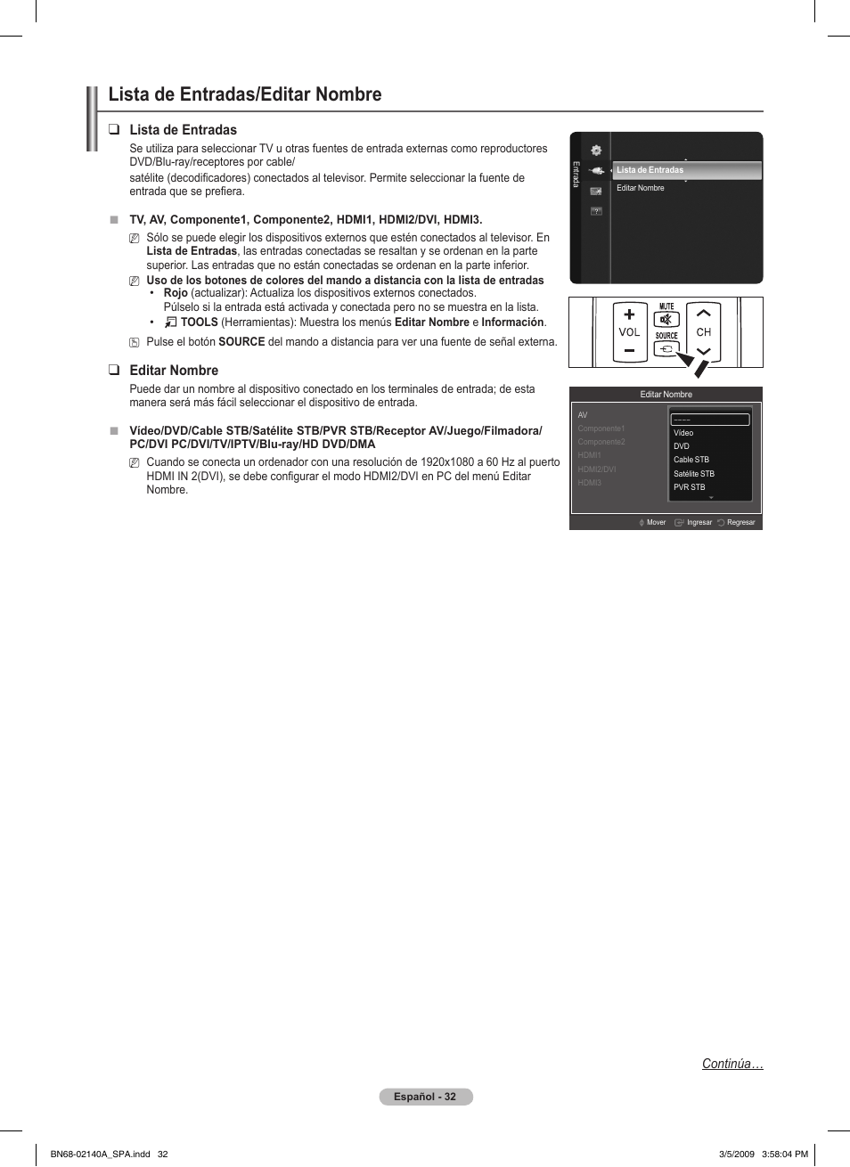 Lista de entradas/editar nombre, Lista de entradas, Editar nombre | Samsung BN68-02140A-00 User Manual | Page 77 / 92