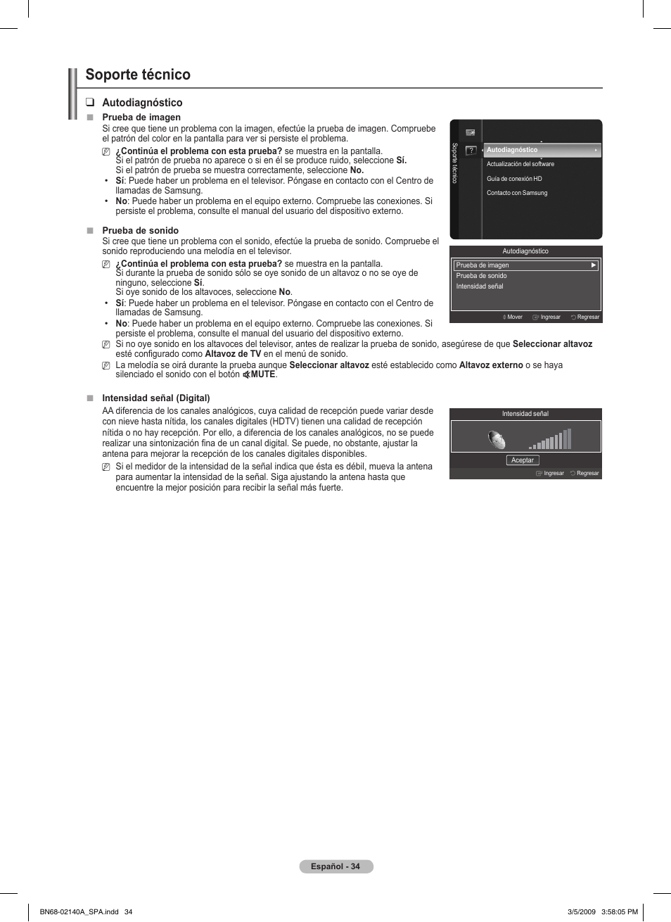 Soporte técnico, Autodiagnóstico | Samsung BN68-02140A-00 User Manual | Page 79 / 92