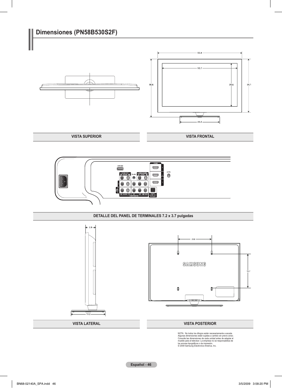 This page is intentionally left blank, Dimensiones (pn5b50sf) | Samsung BN68-02140A-00 User Manual | Page 91 / 92