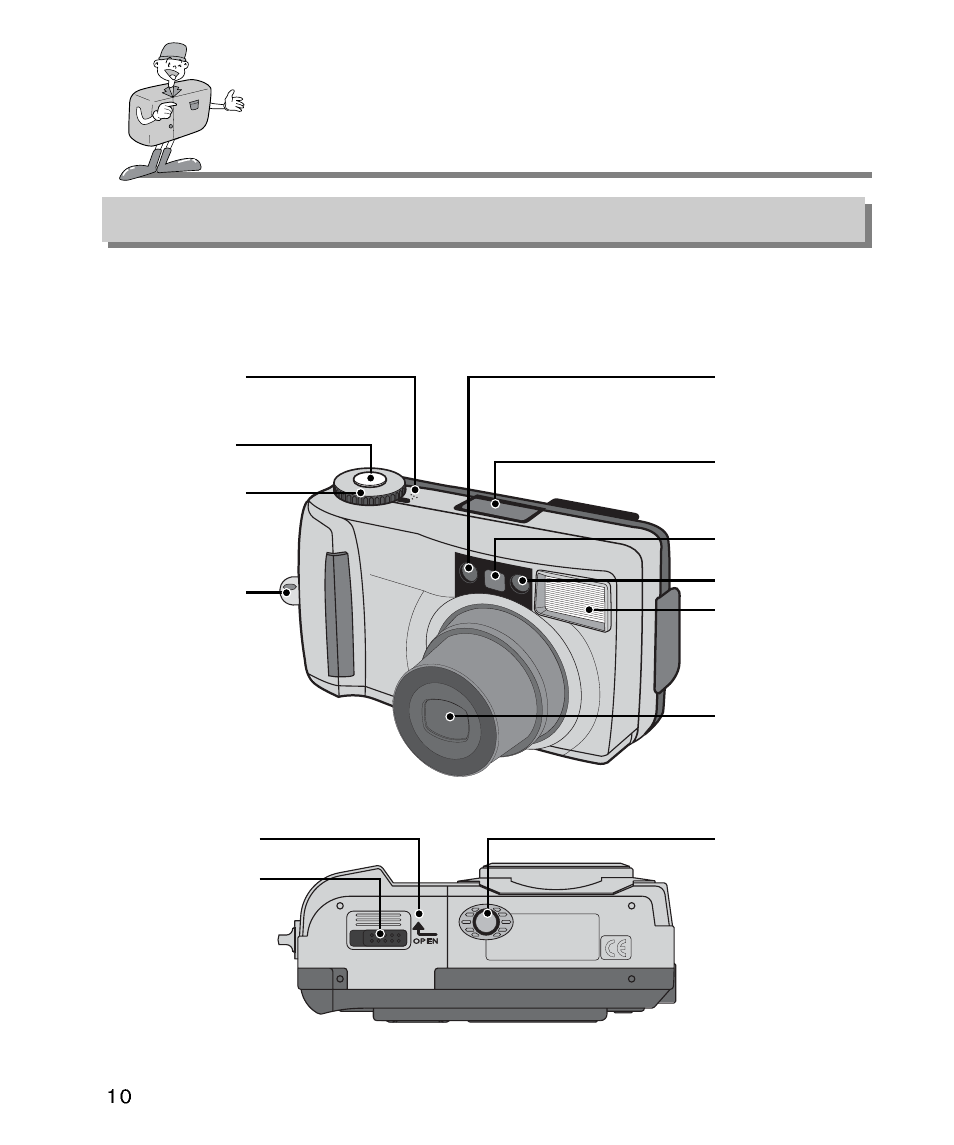 Identification of features, Product exterior (front / top / bottom) | Samsung Digimax 340 User Manual | Page 10 / 120