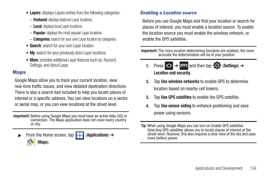 Maps | Samsung GALAXY S T959 User Manual | Page 139 / 246