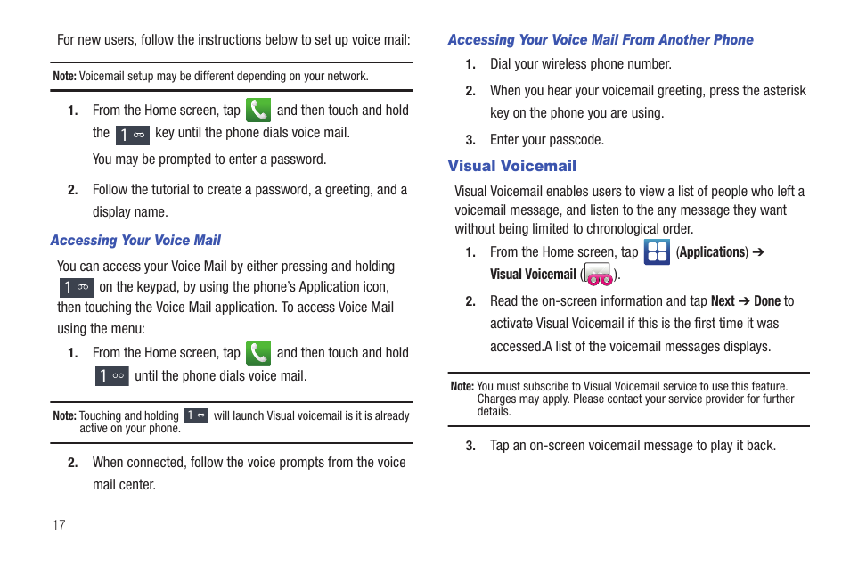 Visual voicemail | Samsung GALAXY S T959 User Manual | Page 22 / 246