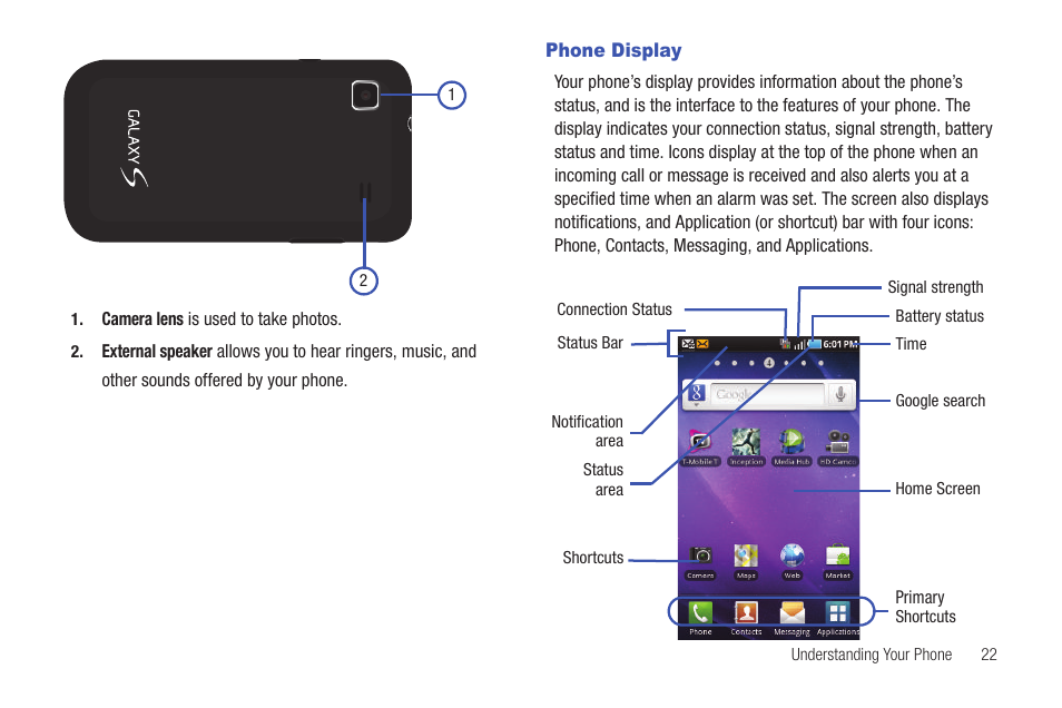 Phone display | Samsung GALAXY S T959 User Manual | Page 27 / 246