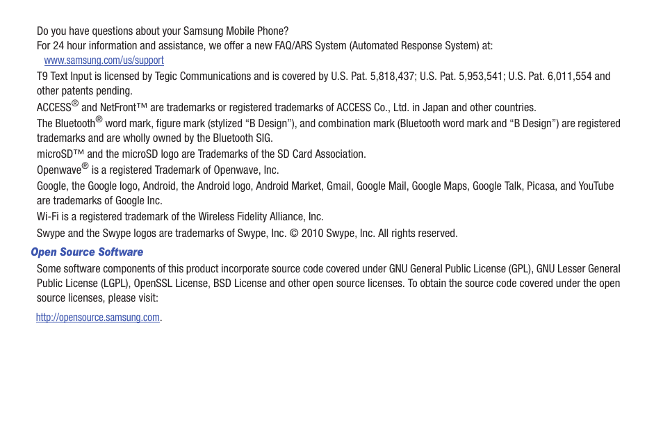 Samsung GALAXY S T959 User Manual | Page 3 / 246