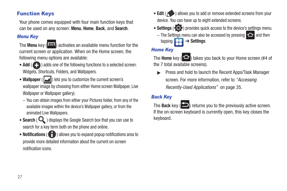 Function keys | Samsung GALAXY S T959 User Manual | Page 32 / 246