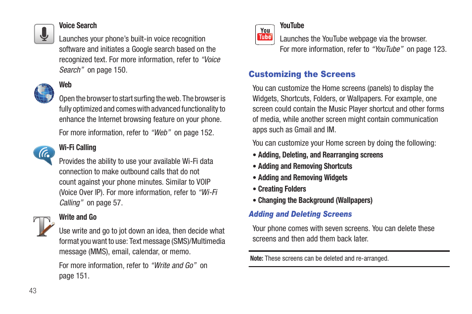 Customizing the screens | Samsung GALAXY S T959 User Manual | Page 48 / 246