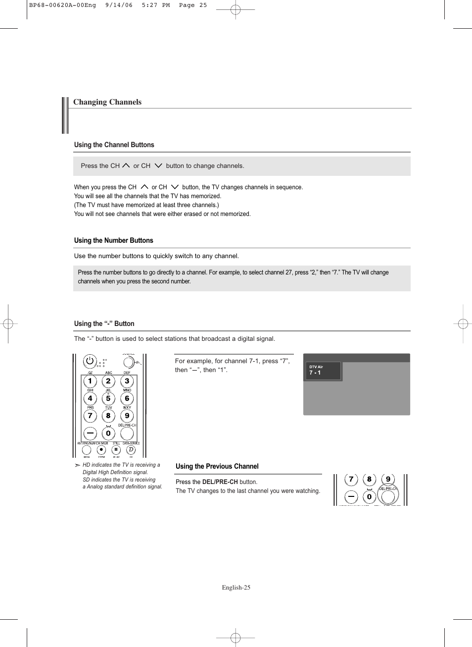 Changing channels | Samsung HL-S5686C User Manual | Page 25 / 107
