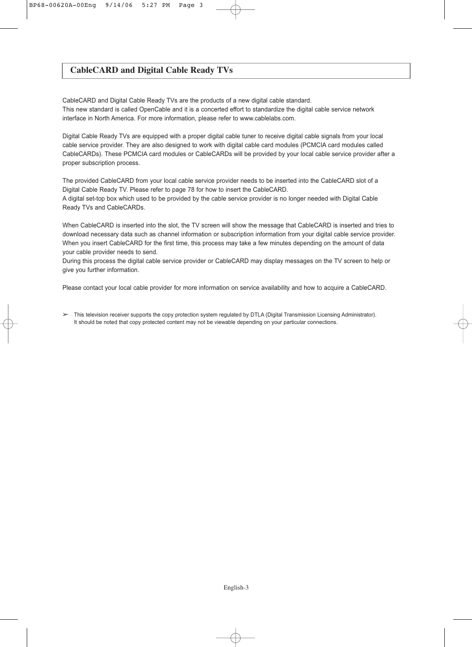 Cablecard and digital cable ready tvs | Samsung HL-S5686C User Manual | Page 3 / 107