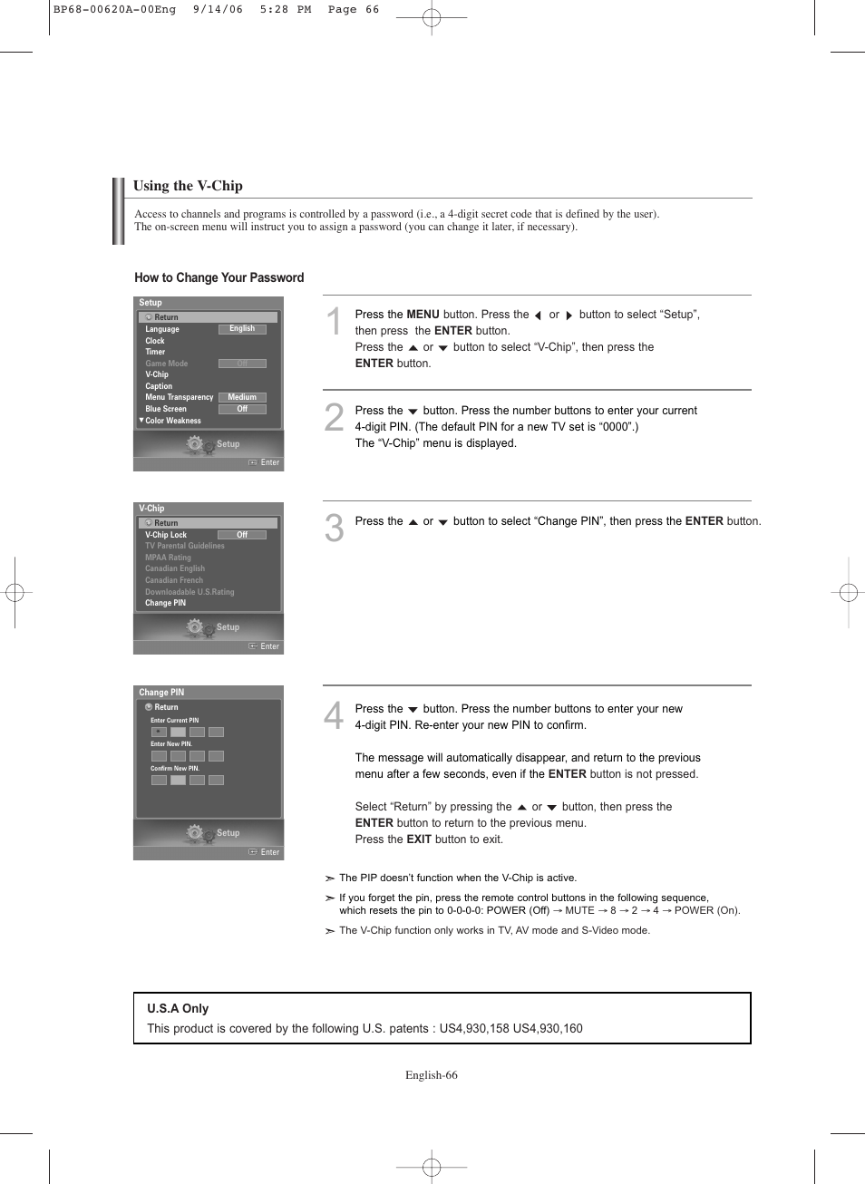 Using the v-chip | Samsung HL-S5686C User Manual | Page 66 / 107