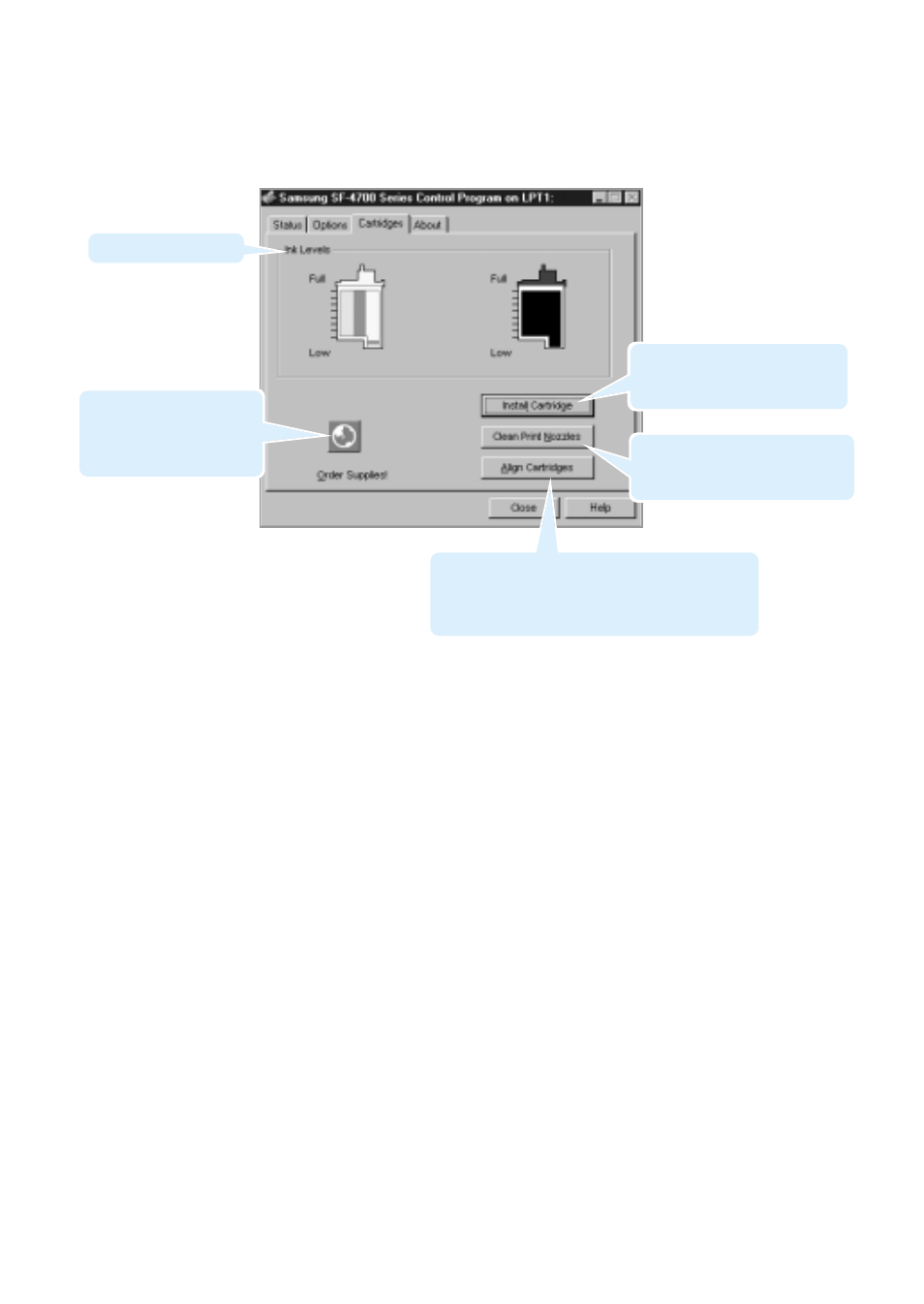 This tab allows you to choose cartridge options | Samsung SF 4700 User Manual | Page 124 / 176