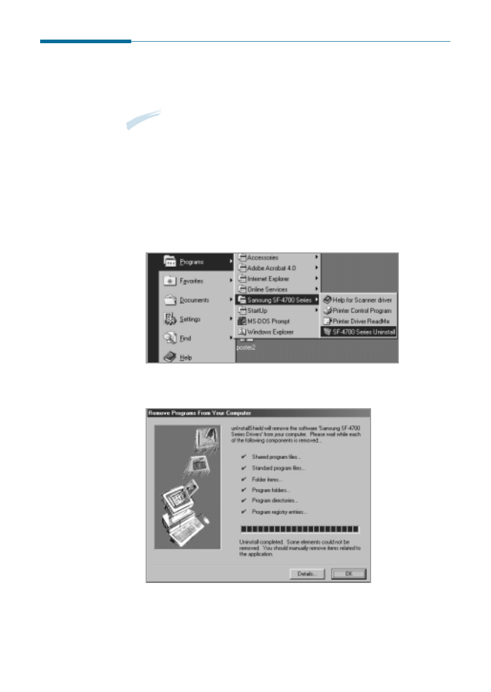 Un-installing samsung software | Samsung SF 4700 User Manual | Page 46 / 176