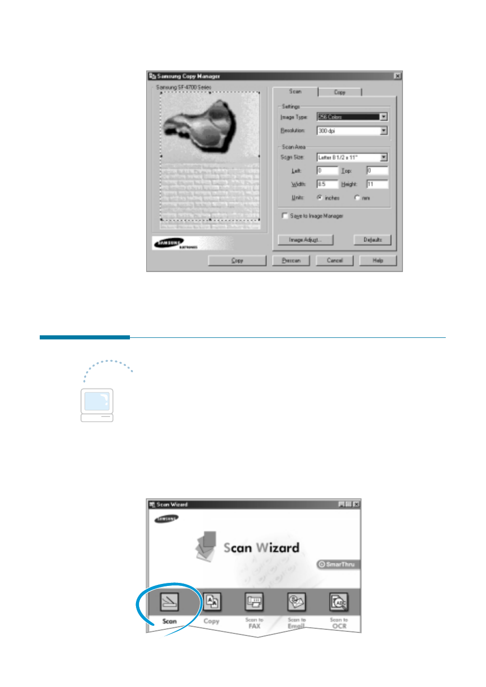 Scanning a document | Samsung SF 4700 User Manual | Page 58 / 176