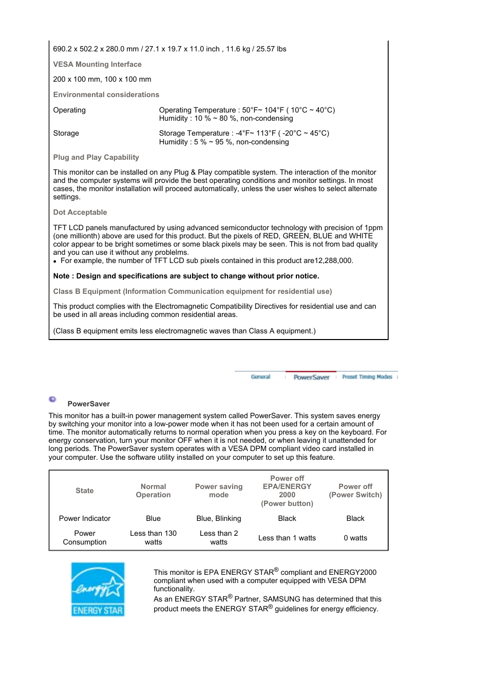 Powersaver | Samsung SyncMaster XL30 User Manual | Page 24 / 34