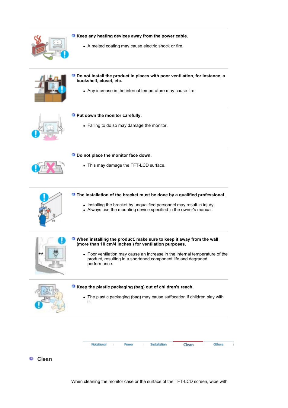 Clean | Samsung SyncMaster XL30 User Manual | Page 5 / 34
