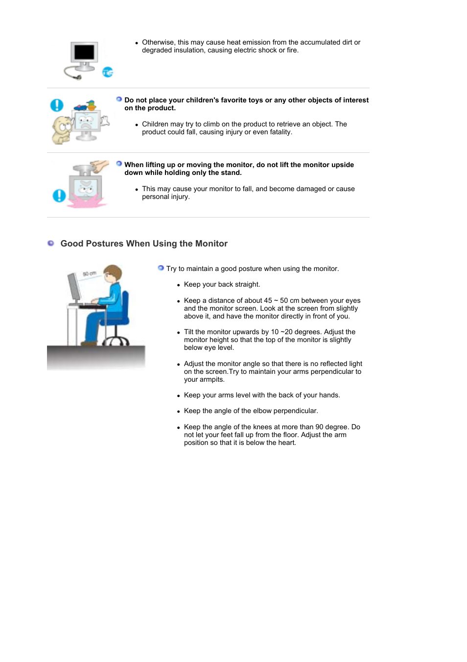 Good postures when using the monitor | Samsung SyncMaster XL30 User Manual | Page 9 / 34