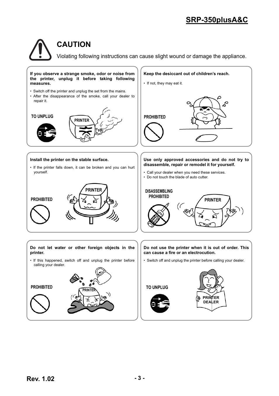 Srp-350plusa&c caution, Rev. 1.02 | Samsung SRP-350PLUSA&C User Manual | Page 3 / 22