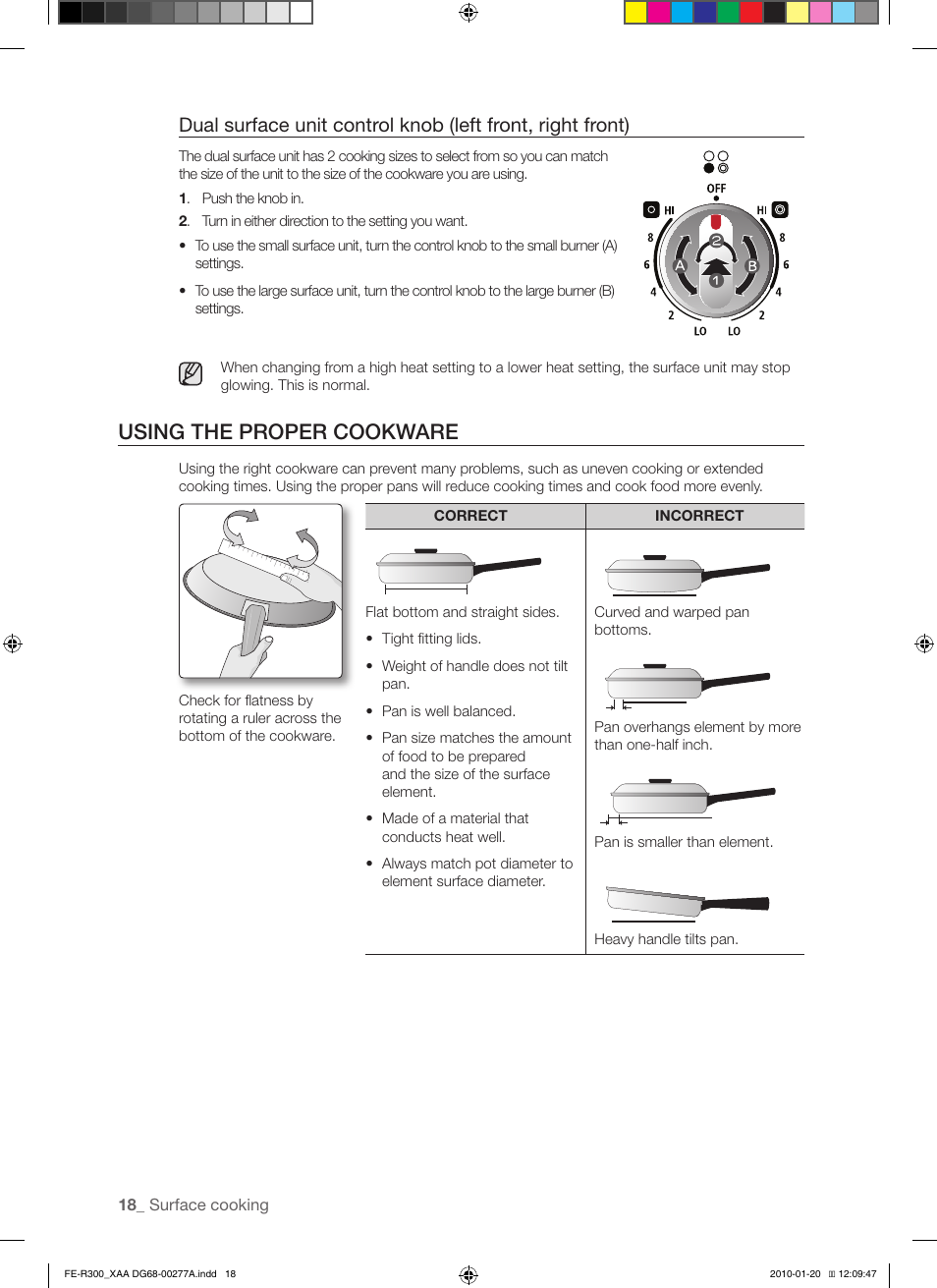 Using the proper cookware | Samsung FE-R300SB User Manual | Page 18 / 44