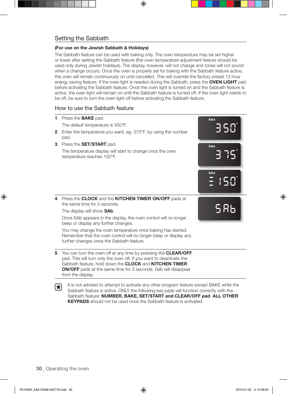 Setting the sabbath | Samsung FE-R300SB User Manual | Page 30 / 44