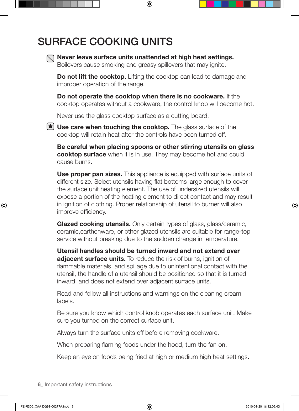 Surface cooking units | Samsung FE-R300SB User Manual | Page 6 / 44