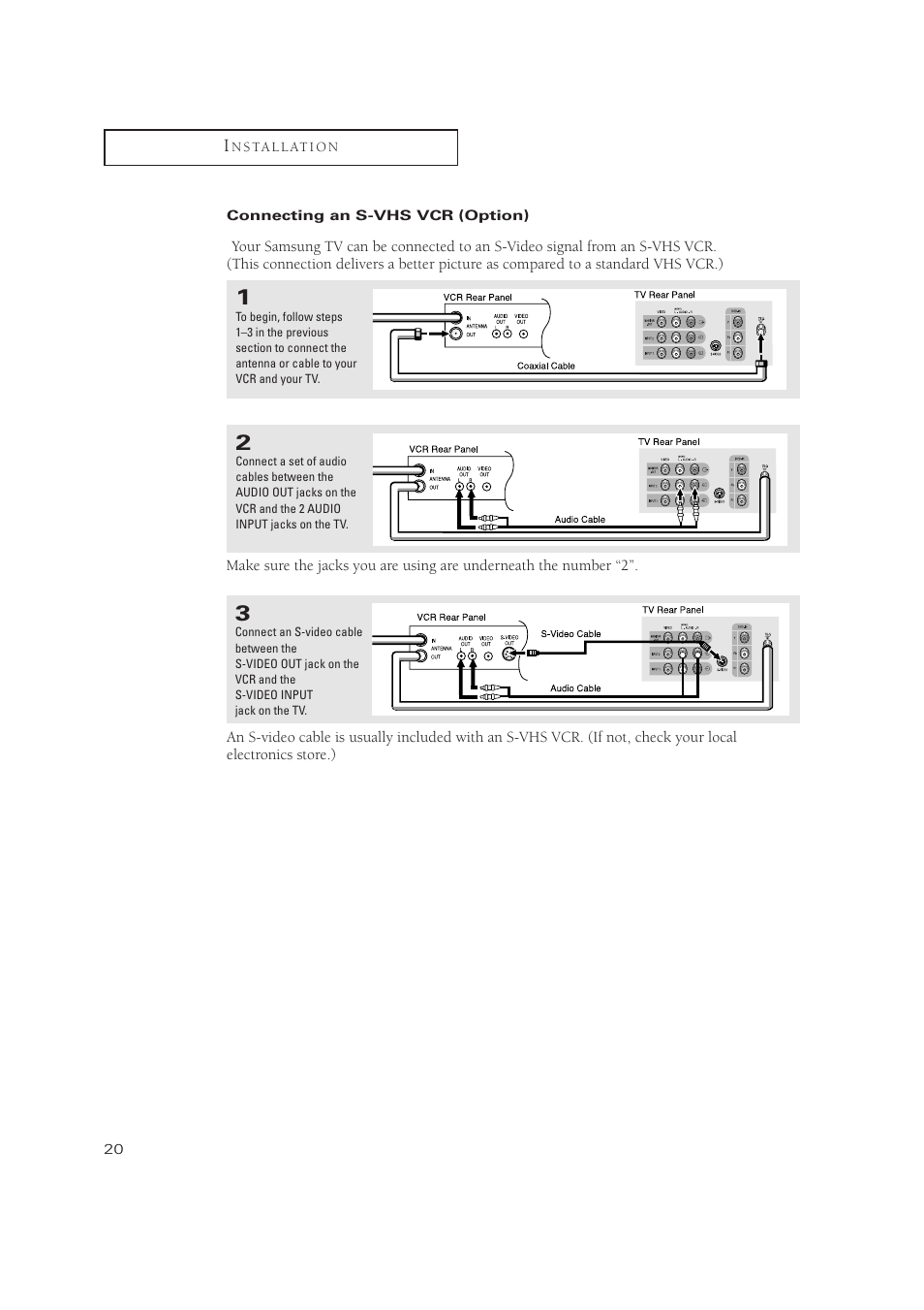 Connecting an s-vhs vcr (option) | Samsung TXN 2434F User Manual | Page 20 / 59