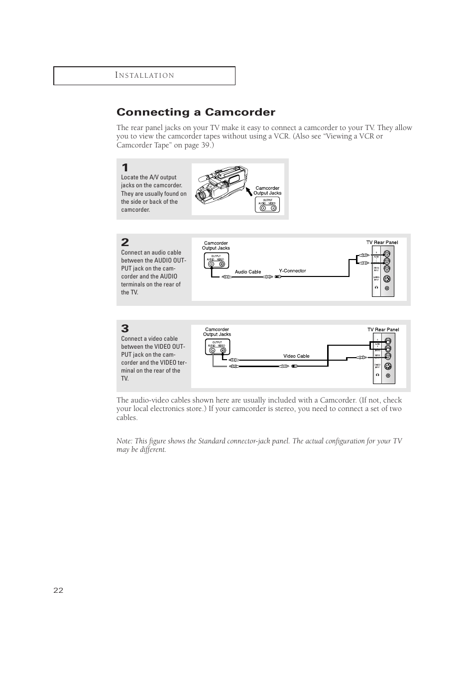 Connecting a camcorder | Samsung TXN 2434F User Manual | Page 22 / 59