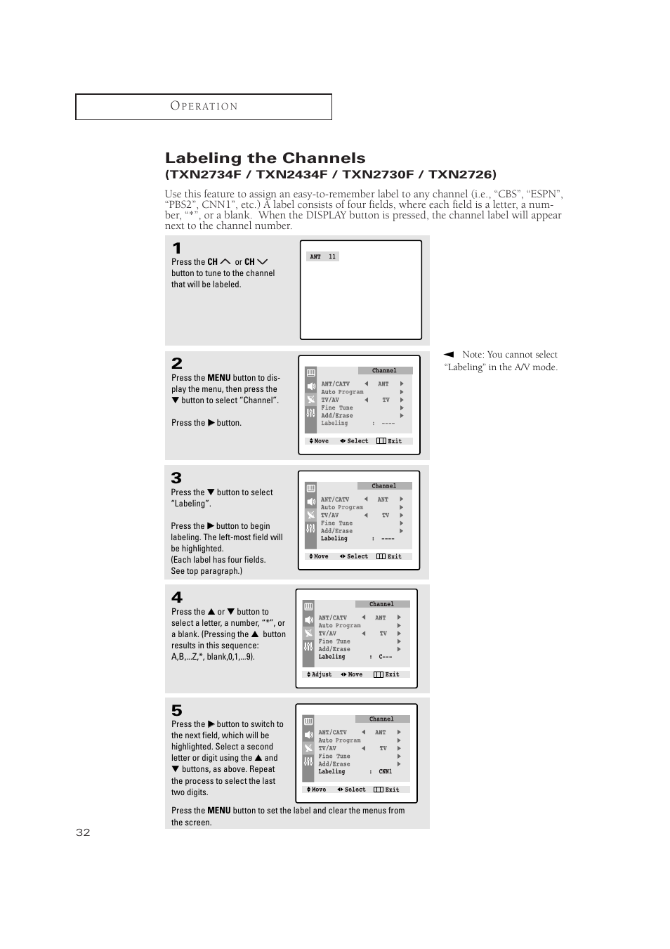 Labeling the channels | Samsung TXN 2434F User Manual | Page 32 / 59