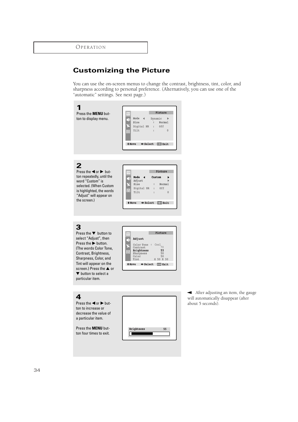 Customizing the picture | Samsung TXN 2434F User Manual | Page 34 / 59