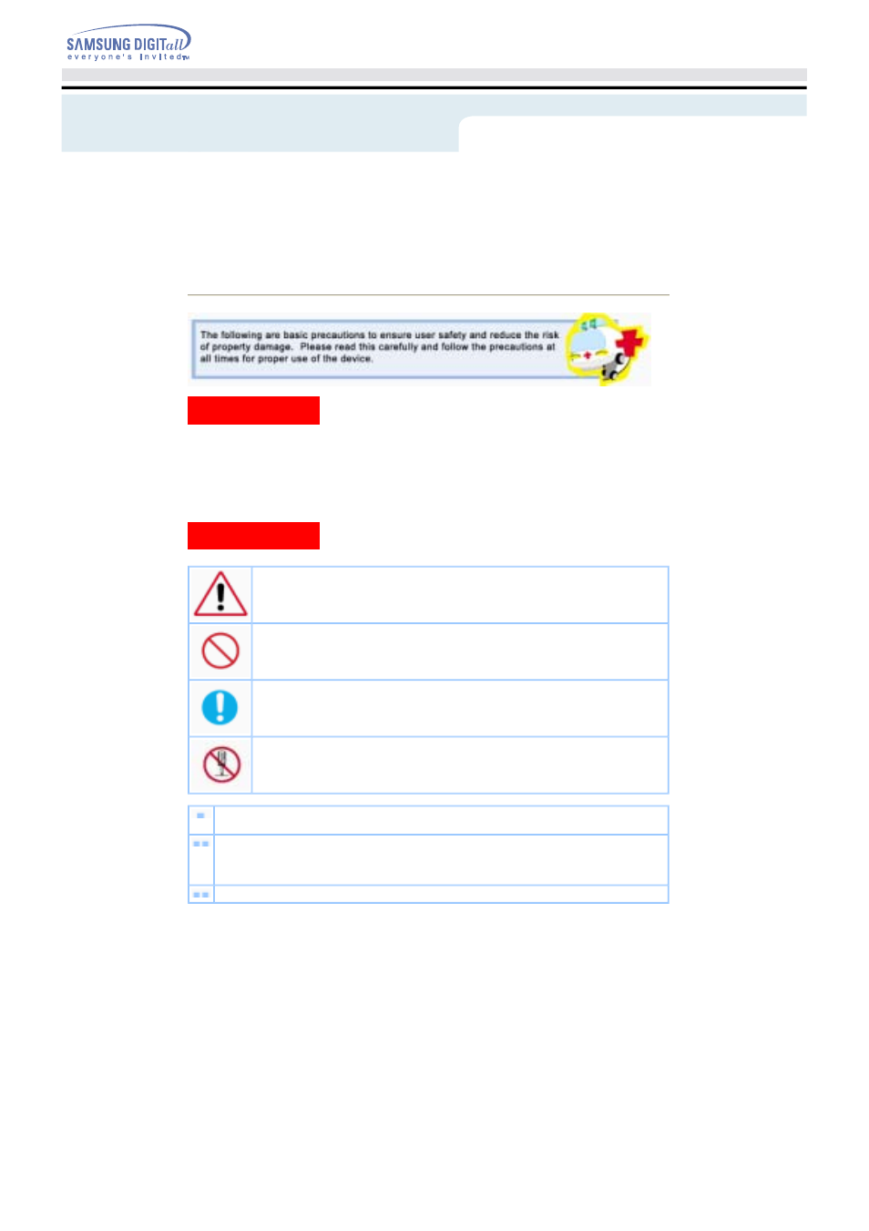 Safety precaution | Samsung TS-H292A User Manual | Page 3 / 25