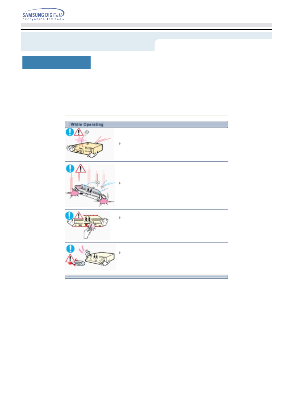 Safety precaution, While operating | Samsung TS-H292A User Manual | Page 5 / 25