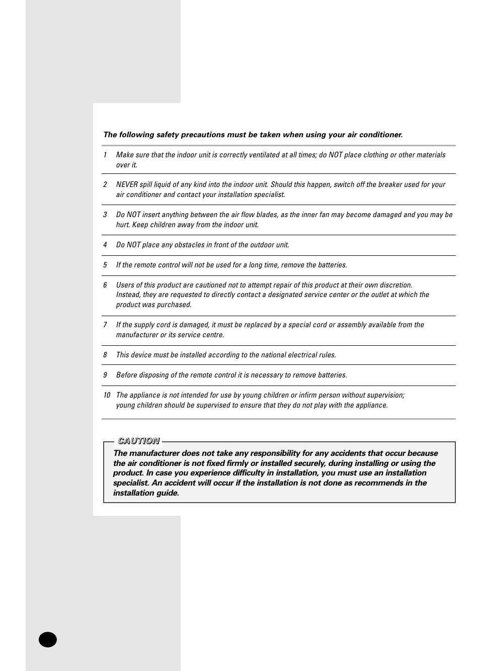 Safety precautions | Samsung APC3240C User Manual | Page 2 / 36