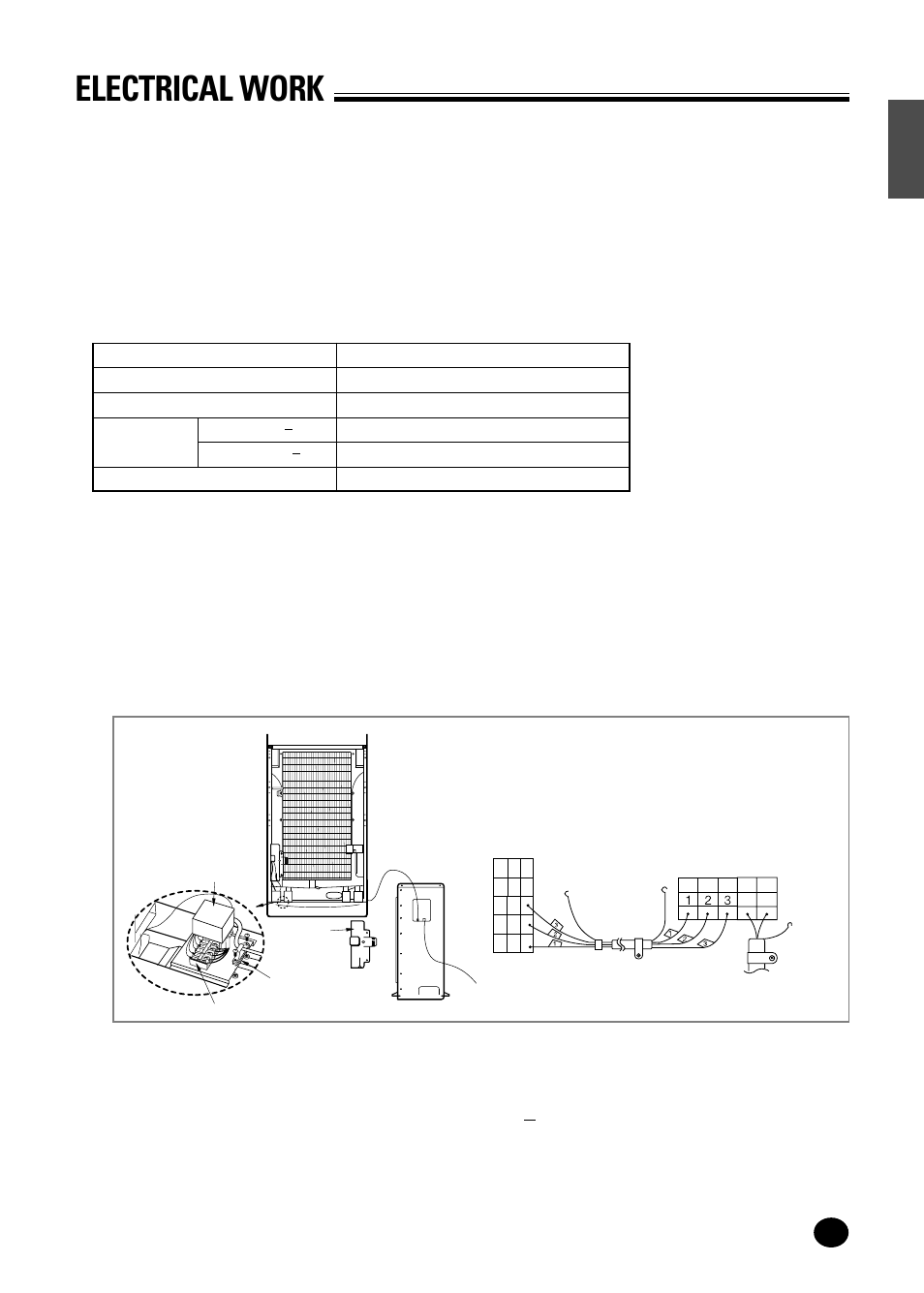Electrical work, Electric power spec, Indoor and outdoor connection wiring | Electrical wiring | Samsung APC3240C User Manual | Page 27 / 36