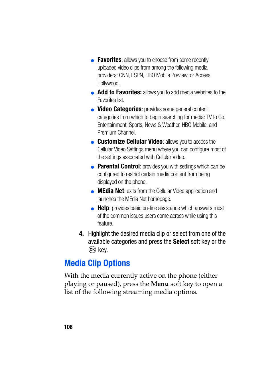 Media clip options | Samsung SGH-i607 User Manual | Page 106 / 223