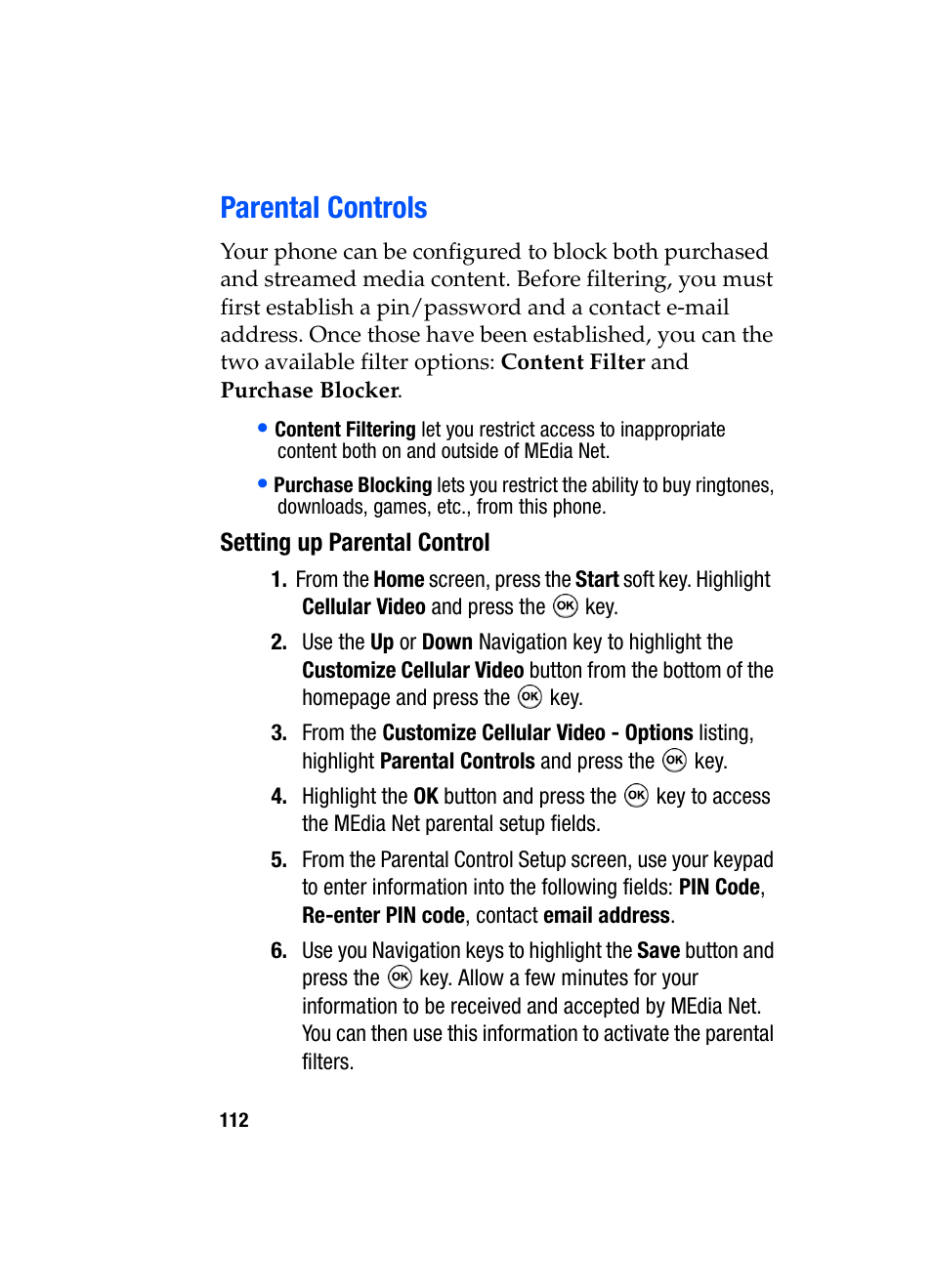 Parental controls | Samsung SGH-i607 User Manual | Page 112 / 223