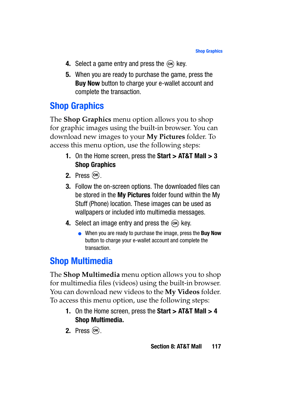 Shop graphics shop multimedia, Shop graphics, Shop multimedia | Samsung SGH-i607 User Manual | Page 117 / 223