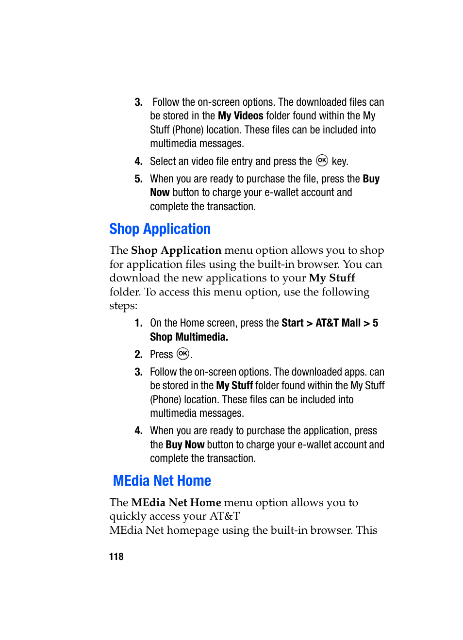 Shop application media net home, Shop application, Media net home | Samsung SGH-i607 User Manual | Page 118 / 223