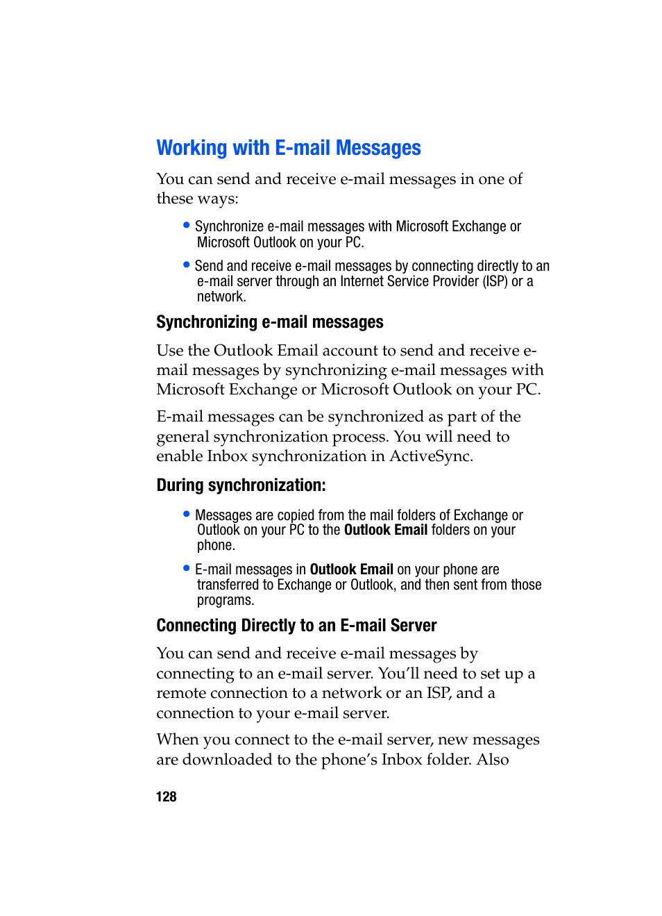 Working with e-mail messages | Samsung SGH-i607 User Manual | Page 128 / 223