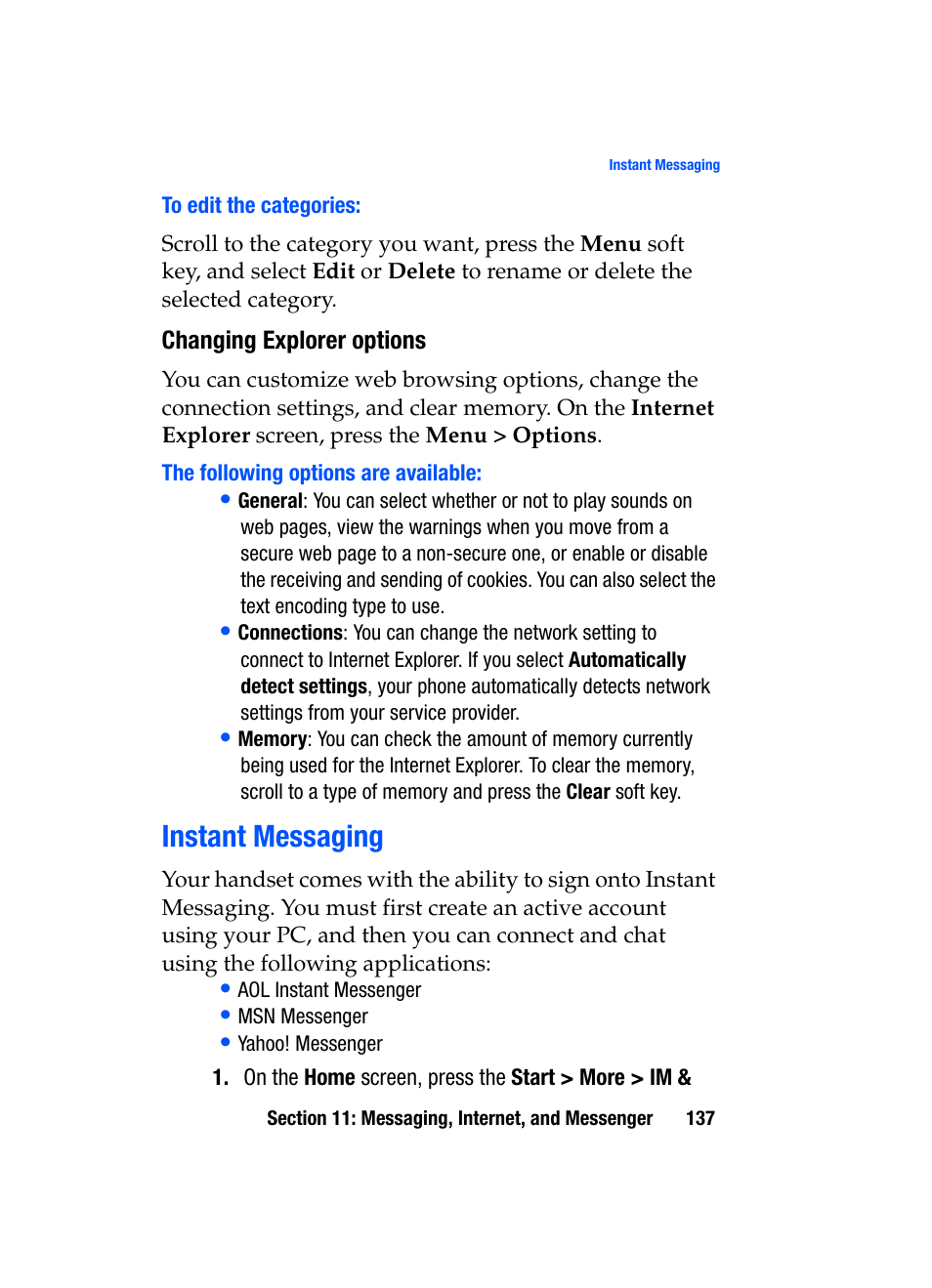 Instant messaging | Samsung SGH-i607 User Manual | Page 137 / 223